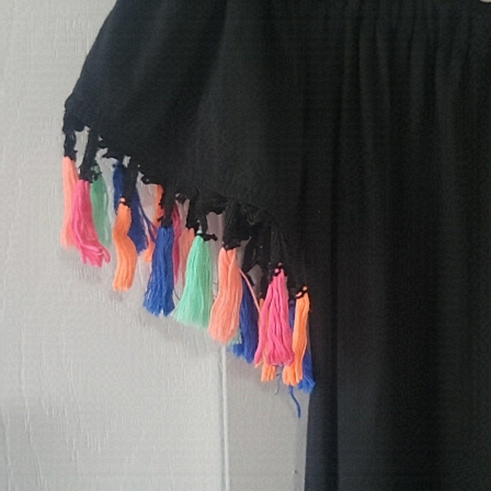 Women's black maxi dress , off shoulder , tassles size M